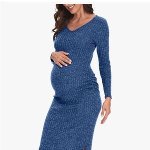 Elegant Blue Long Sleeve Maternity Dress